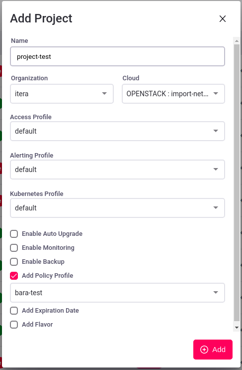 Figure.3: Add Policy during Project creation